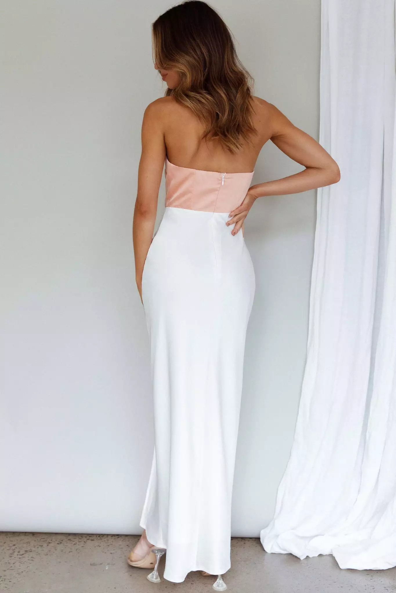 Saints + Secrets Everlee Strapless Split Midi Dress Peach - Image 3