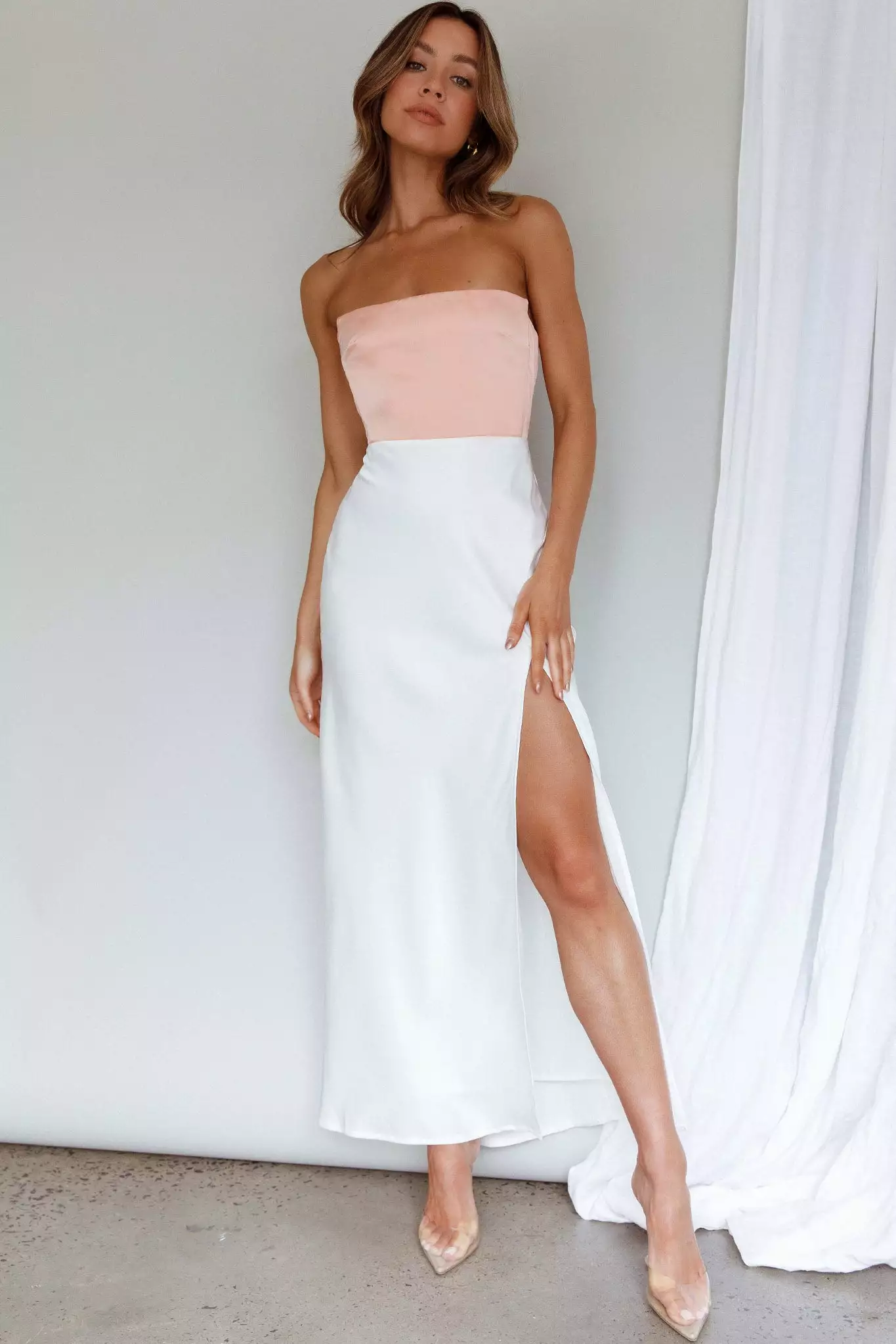 Saints + Secrets Everlee Strapless Split Midi Dress Peach - Image 6