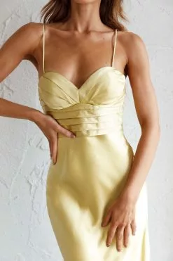 Here Comes The Sun Azara Pintuck Bodice Maxi Dress Yellow