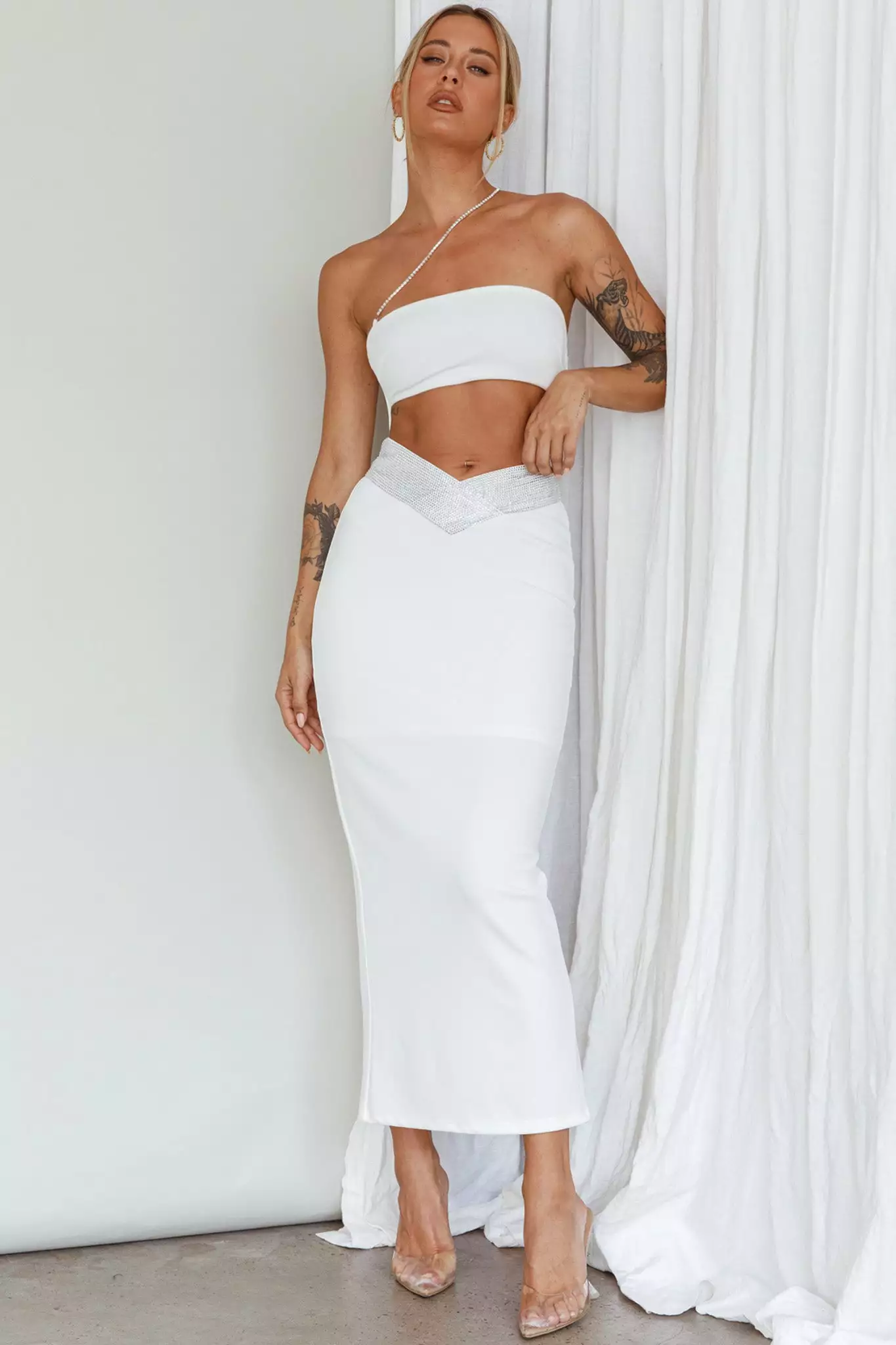 Saints + Secrets Megyn Diamante Midi Dress White - Image 2