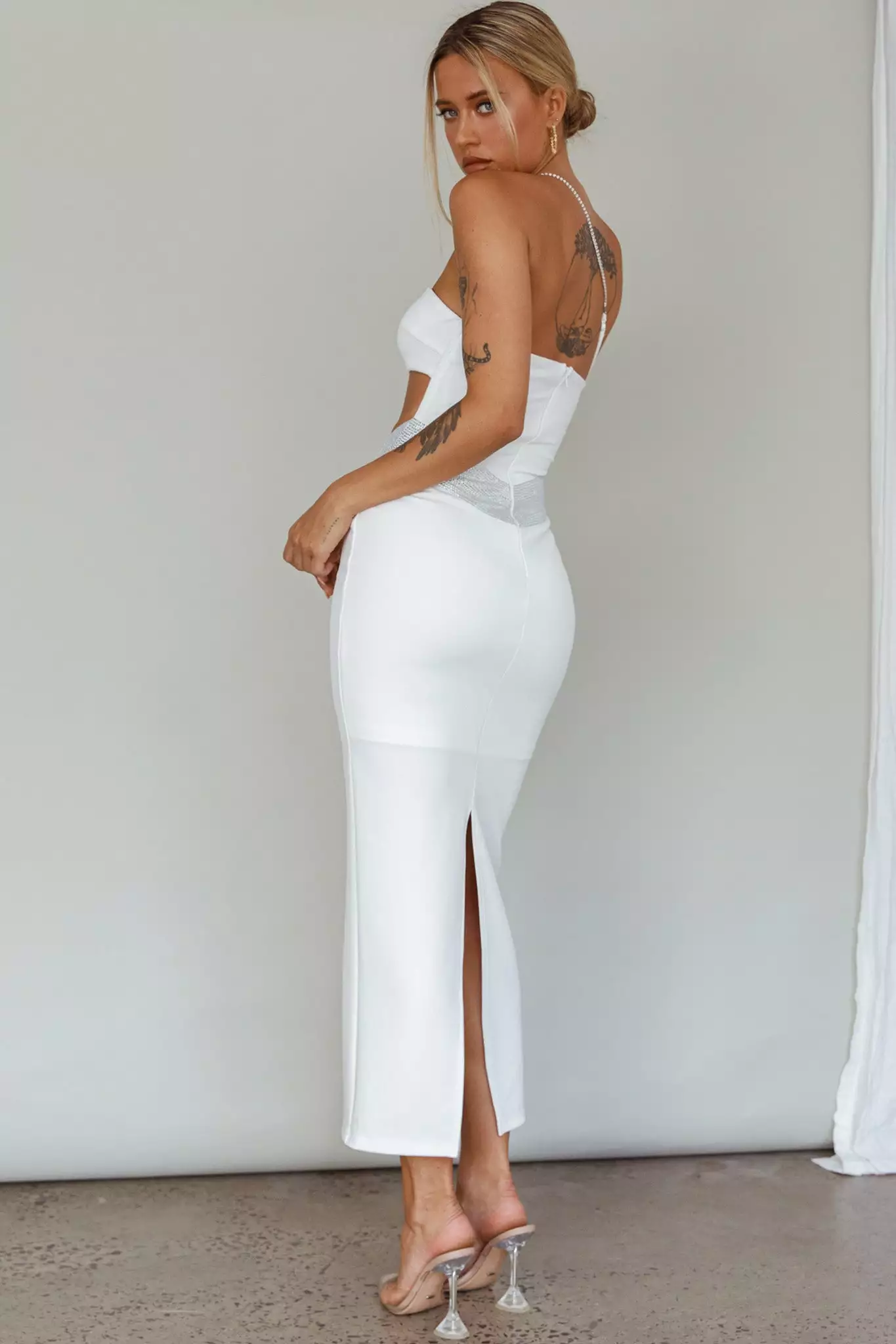 Saints + Secrets Megyn Diamante Midi Dress White - Image 3