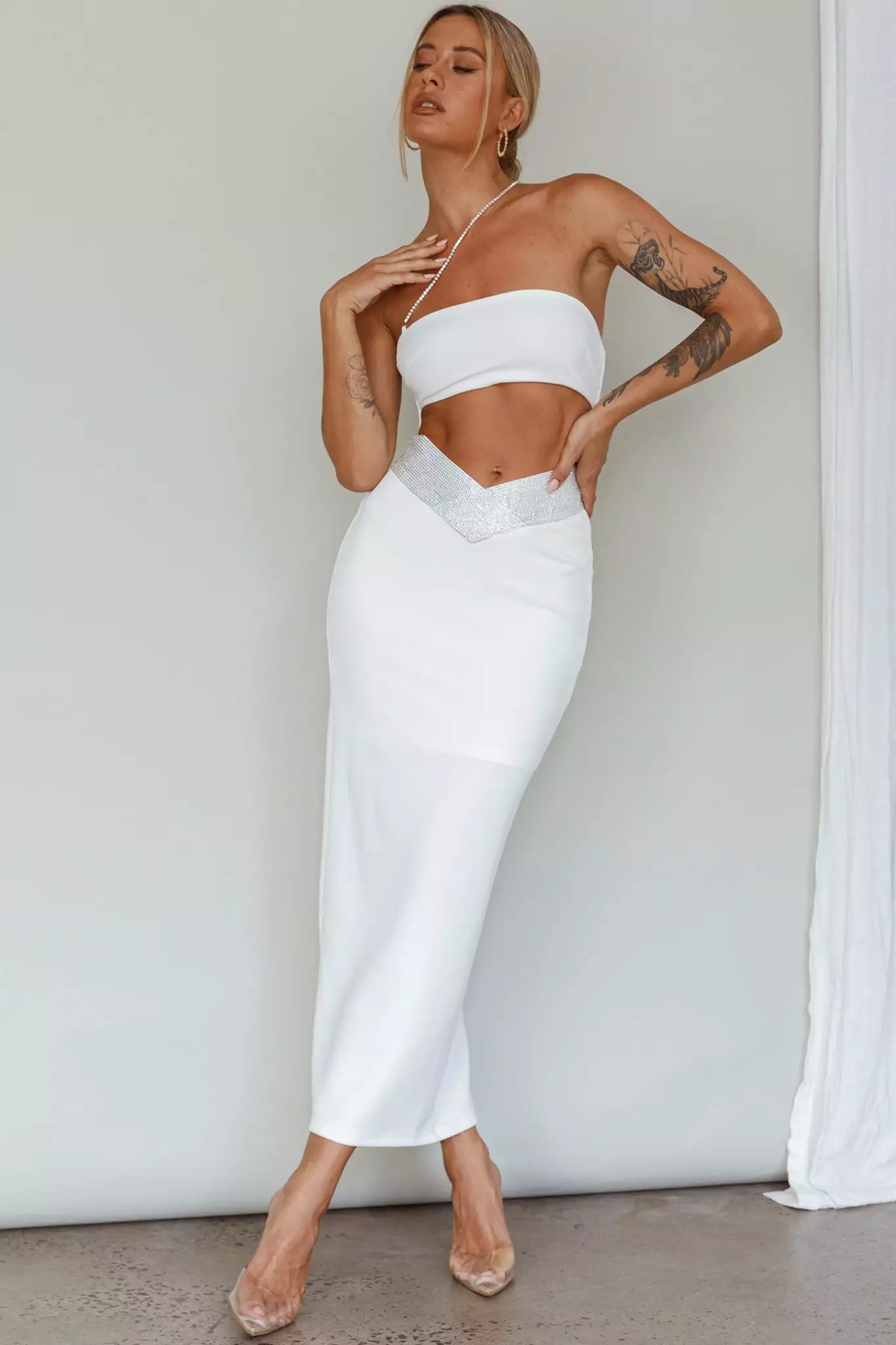 Saints + Secrets Megyn Diamante Midi Dress White - Image 7