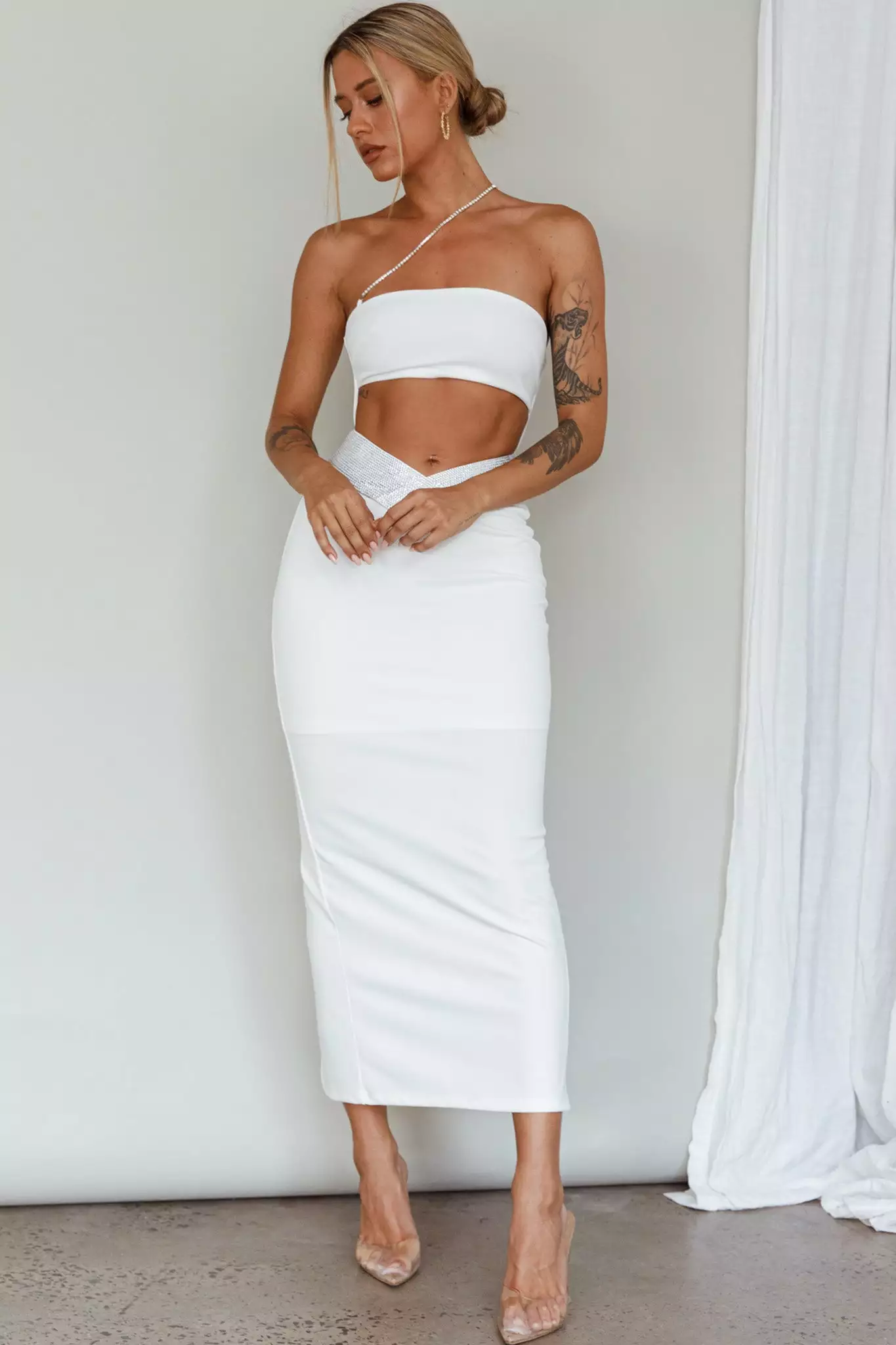 Saints + Secrets Megyn Diamante Midi Dress White - Image 8