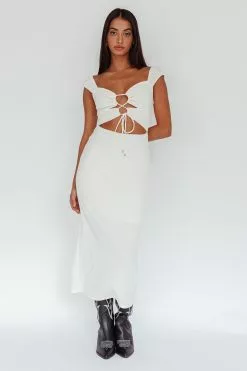 Angel Biba Iconic Cut-Out Bodice Midi Dress Cream