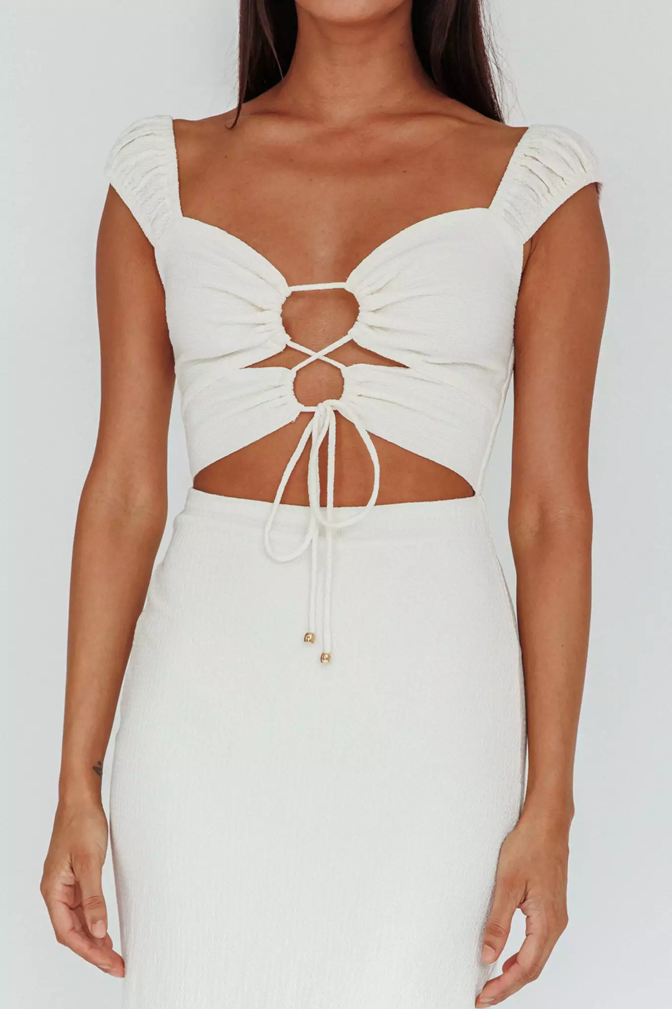 Angel Biba Iconic Cut-Out Bodice Midi Dress Cream - Image 4