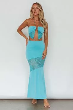 Saints + Secrets Florida Lace Insert Cut-Out Maxi Dress Blue