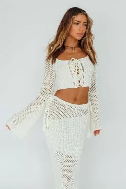 INDIKAH Jamaica Bell Sleeve Crochet Top White