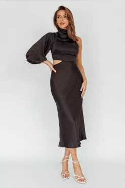 Mika&Gala Thessaly One Sleeve Midi Dress Black