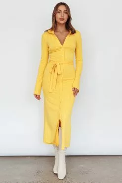 Mika&Gala Eastcoast Collared Placket Midi Dress Yellow