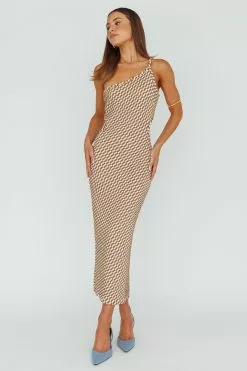 Mika&Gala Cinzia One-Shoulder Cut-Out Midi Dress Brown