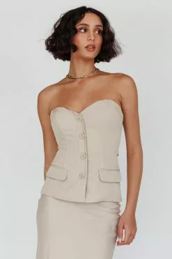 Here Comes The Sun Valencia Strapless Bustier Top Oat