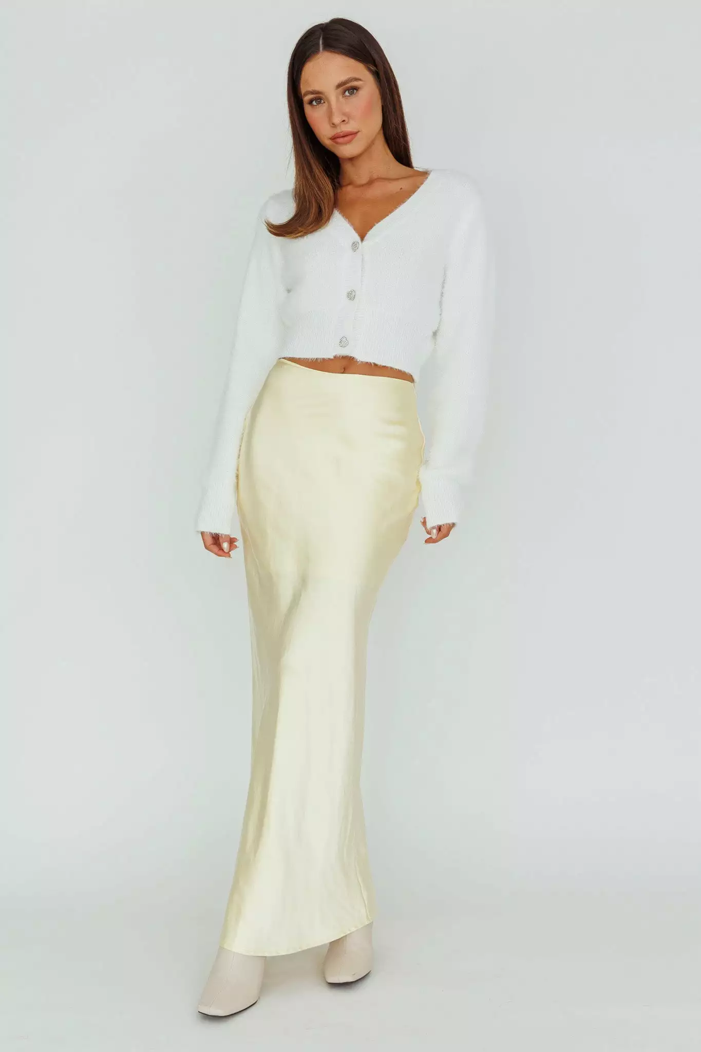 INDIKAH Chica Dulce Heart Button Knit Crop Top Cream - Image 2