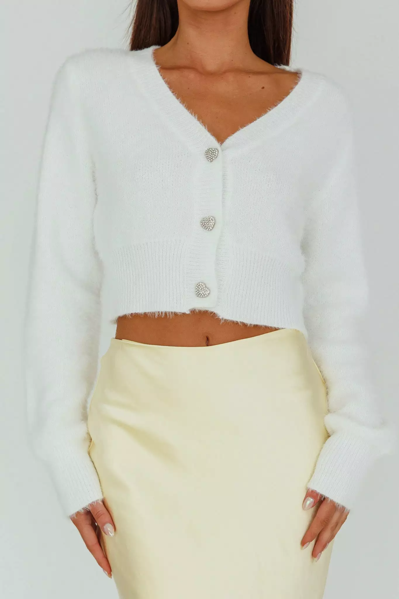 INDIKAH Chica Dulce Heart Button Knit Crop Top Cream - Image 4