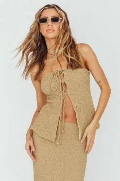 INDIKAH Kalei Textured Halter Top Brown