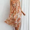 Selfie Leslie Los Feliz Tied Bust Halterneck Midi Dress Floral Beige
