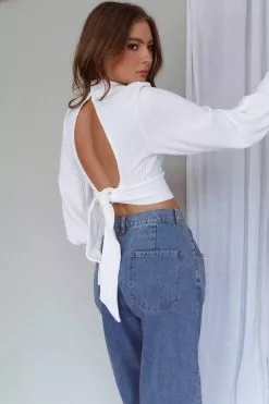 Saints + Secrets Prove It Keyhole Front Backless Knit Crop Top White