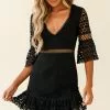 Selfie Leslie Believe It Crochet Detail Fluted Hem Dress Black