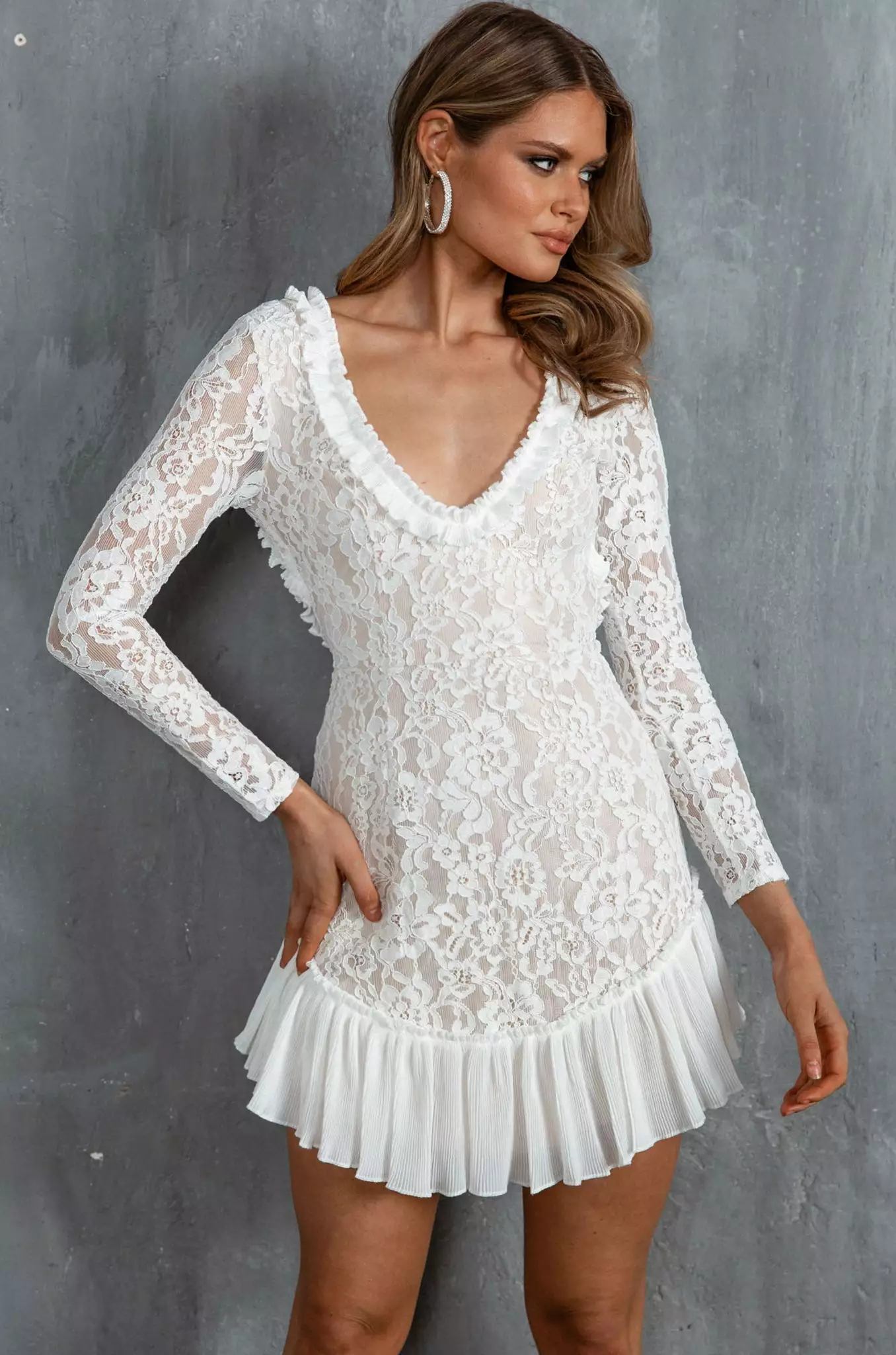 Angel Biba Isabella Long Sleeve Open Back Lace Dress White - Image 2