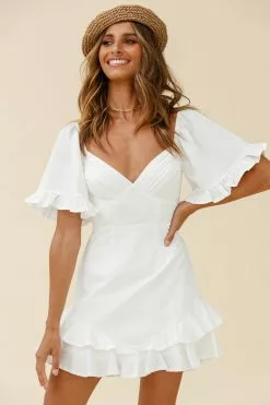 Selfie Leslie Corina Pleated Bust V-Back Dress White
