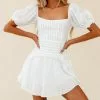 Selfie Leslie Sunshine Lane Milkmaid Sleeve Lace-up Back Dress White