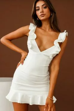 Selfie Leslie Moonlit Night Ruffle Strap Cut-Out Back Dress White