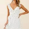 Selfie Leslie Sunny Monday Ruffle Trim Wrap Style Dress Polka Dot Print White