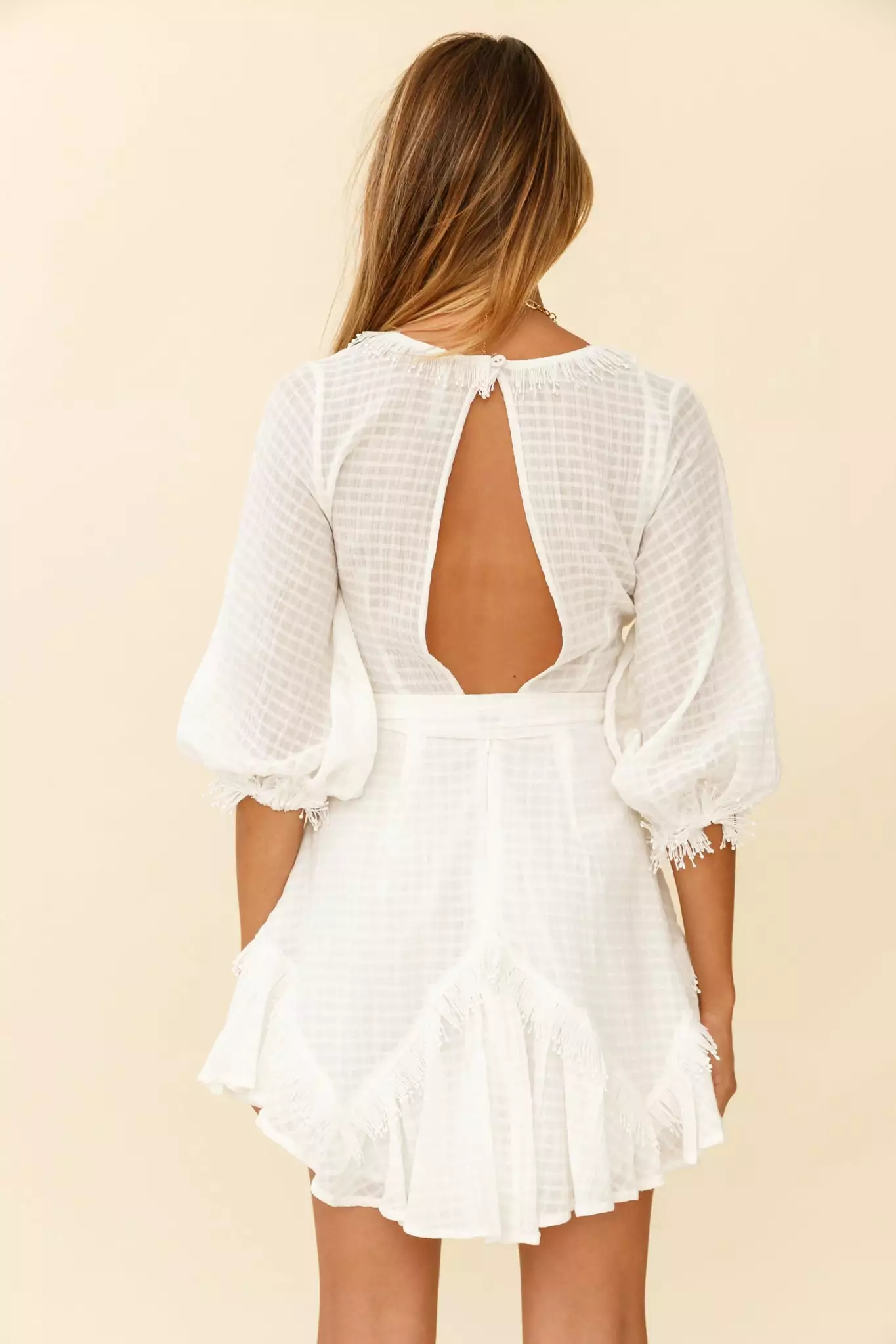 Flyin' Solo Fringe Trim Waist Tie Dress White - Image 5