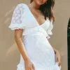 Selfie Leslie Katherine Puff Sleeve Floral Lace Frill Dress White