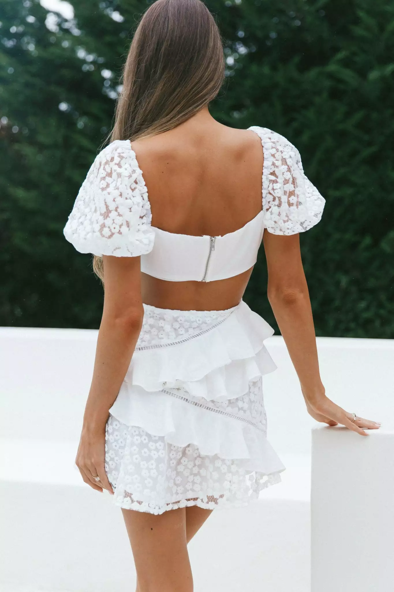 Selfie Leslie Taurus Floral Embroidery Puff Sleeve Dress White - Image 7