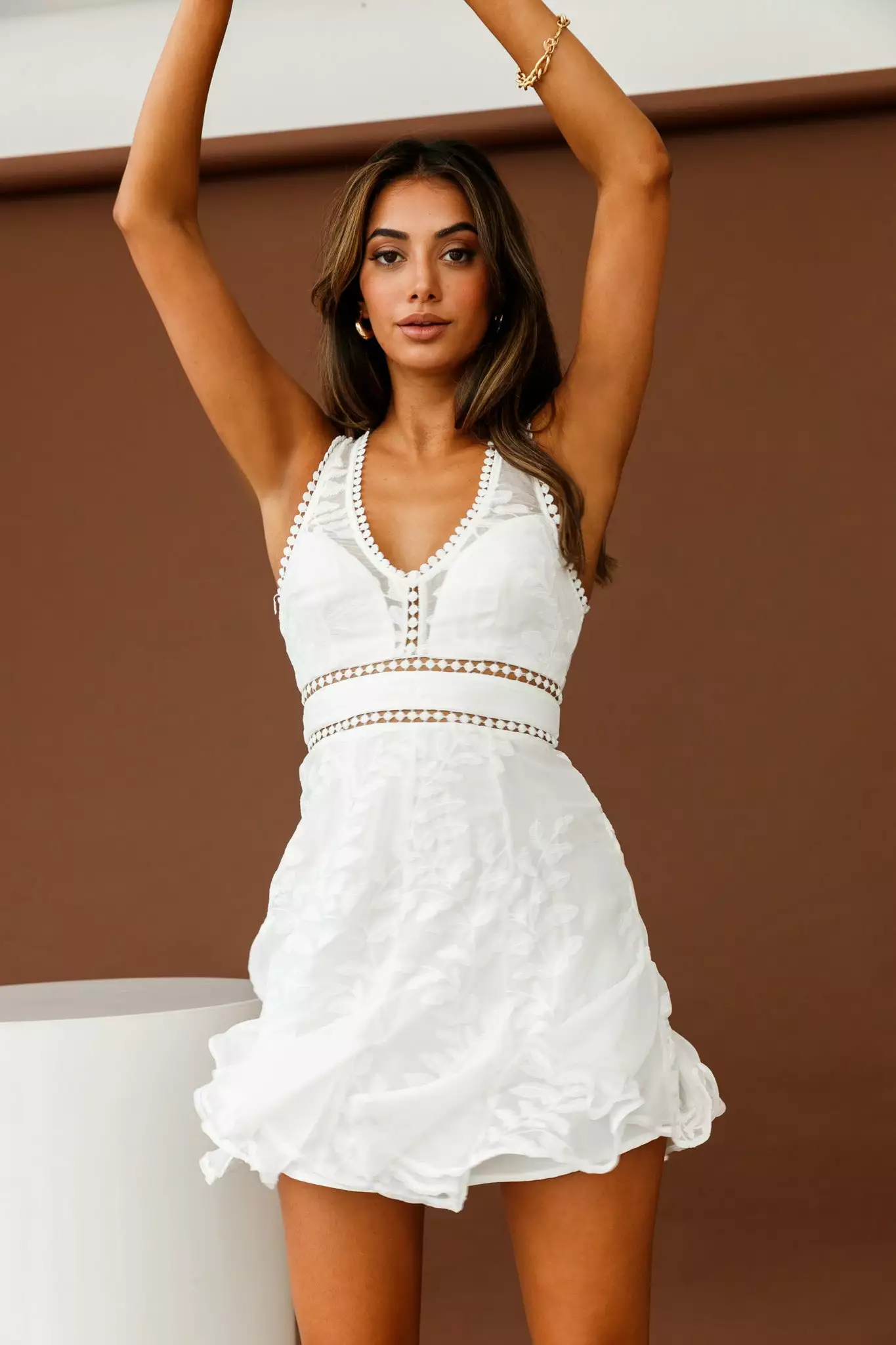 Glorious Day Thick Strap Godet Hem Embroidery Dress White - Image 8