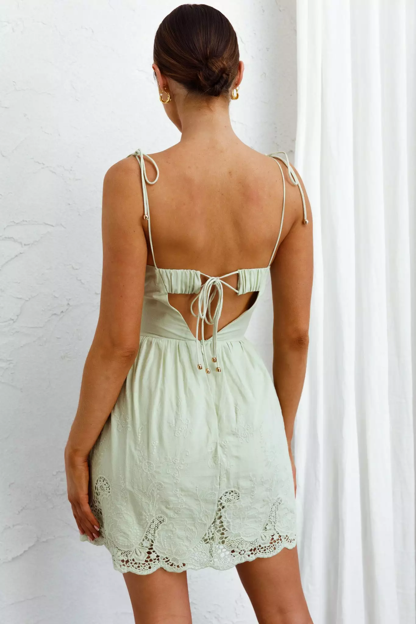 Lovers Lane Lace Trim Tied Strap Dress Avocado - Image 7