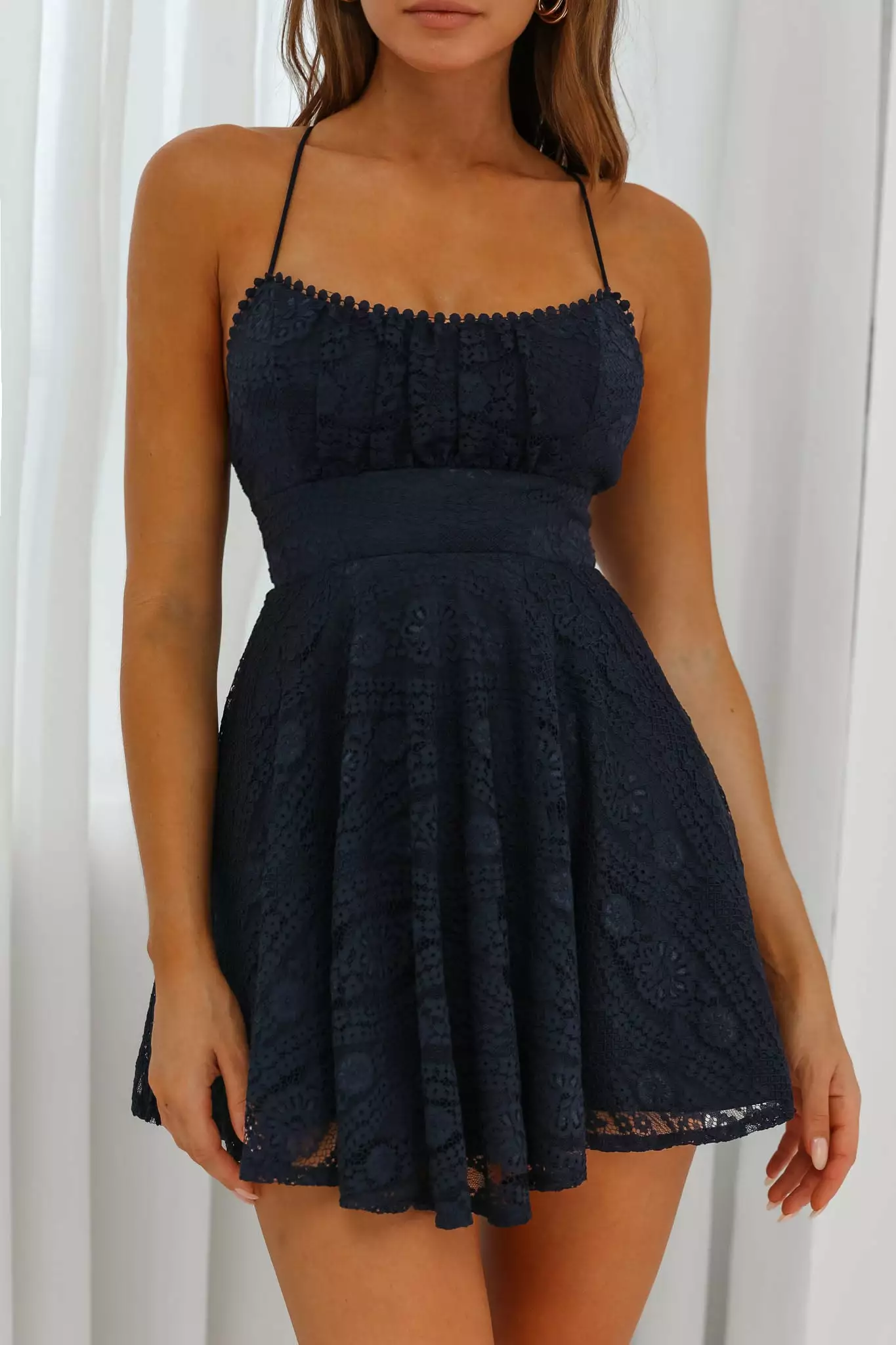 Selfie Leslie Mardi Circle Trim Lace Babydoll Dress Navy - Image 4