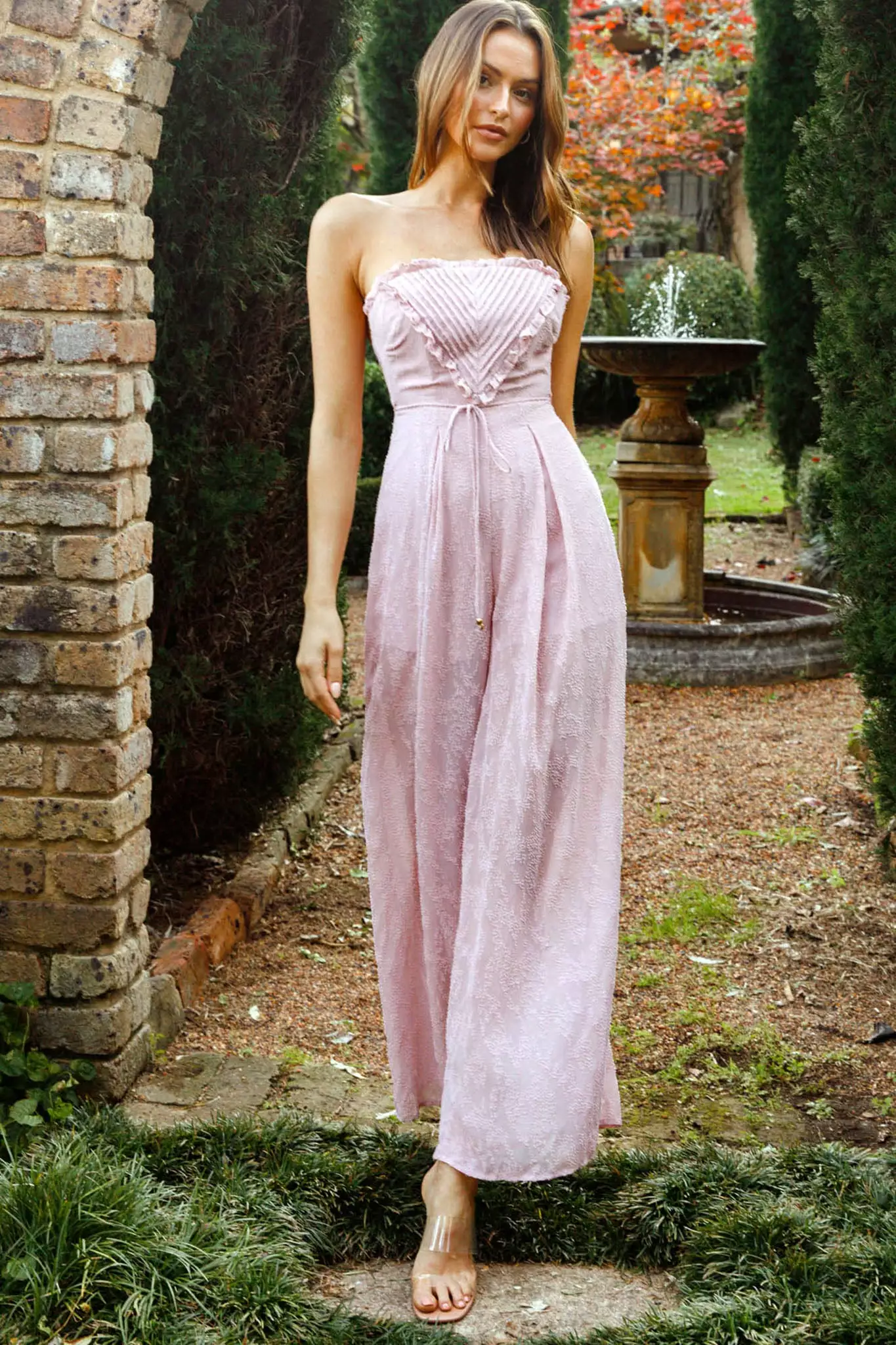 La Galerie Pintuck Pleat Bandeau Jumpsuit Blush