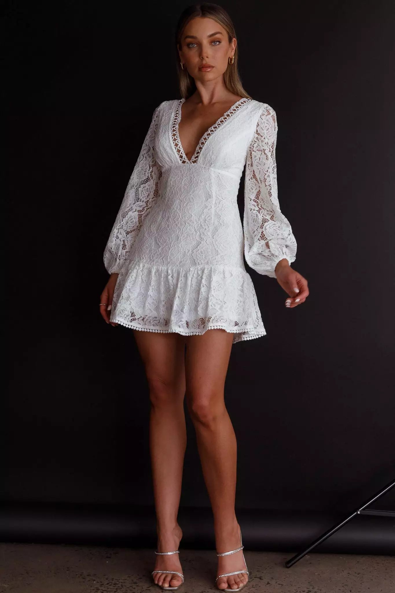 Selfie Leslie Summer Wine Long Sleeve Lace Dress White - Image 3