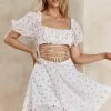 Mika&Gala Full Hearts Lace-Up Waist Dress Floral White
