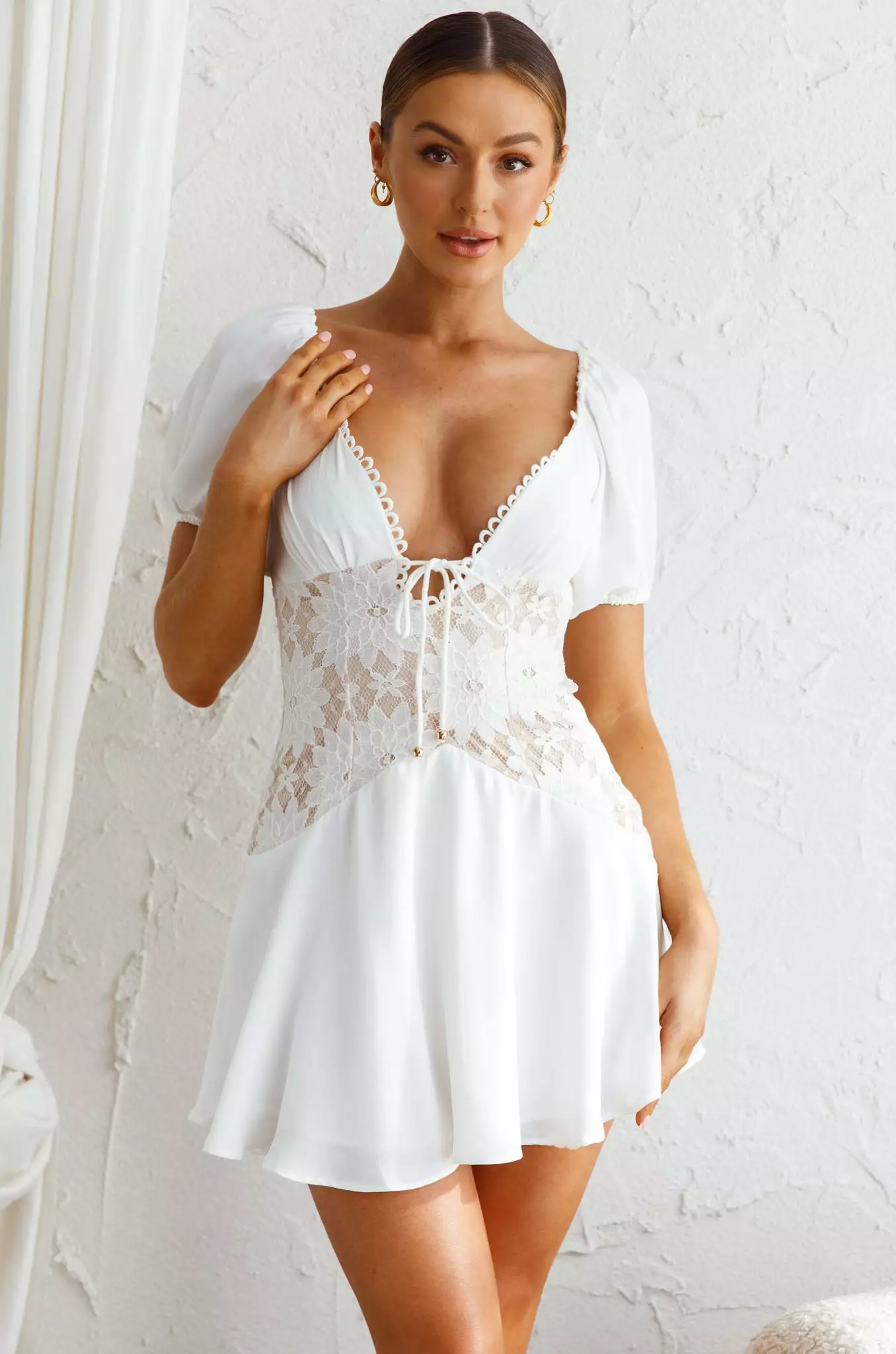 Selfie Leslie Mielle Lace Bodice Mini Dress White