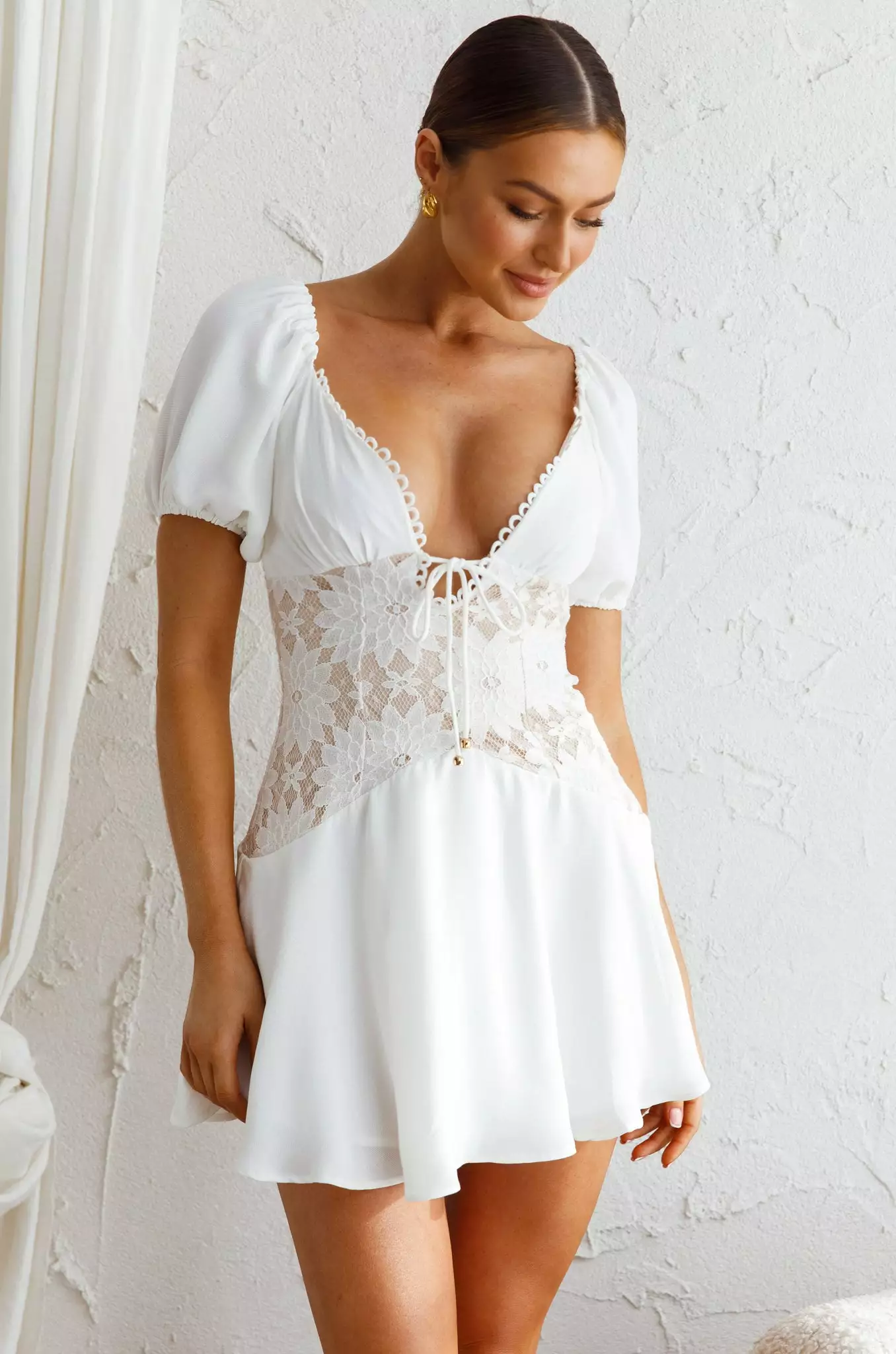 Selfie Leslie Mielle Lace Bodice Mini Dress White - Image 4