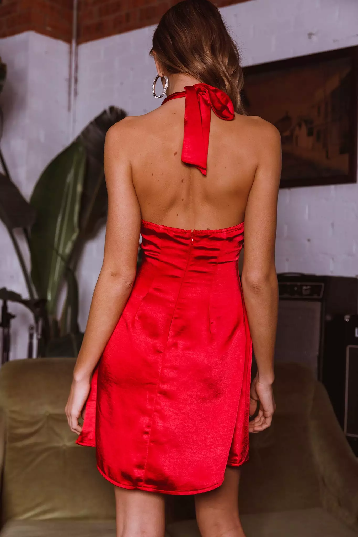 Selfie Leslie Falling Star Plunging Halterneck Mini Dress Red - Image 7