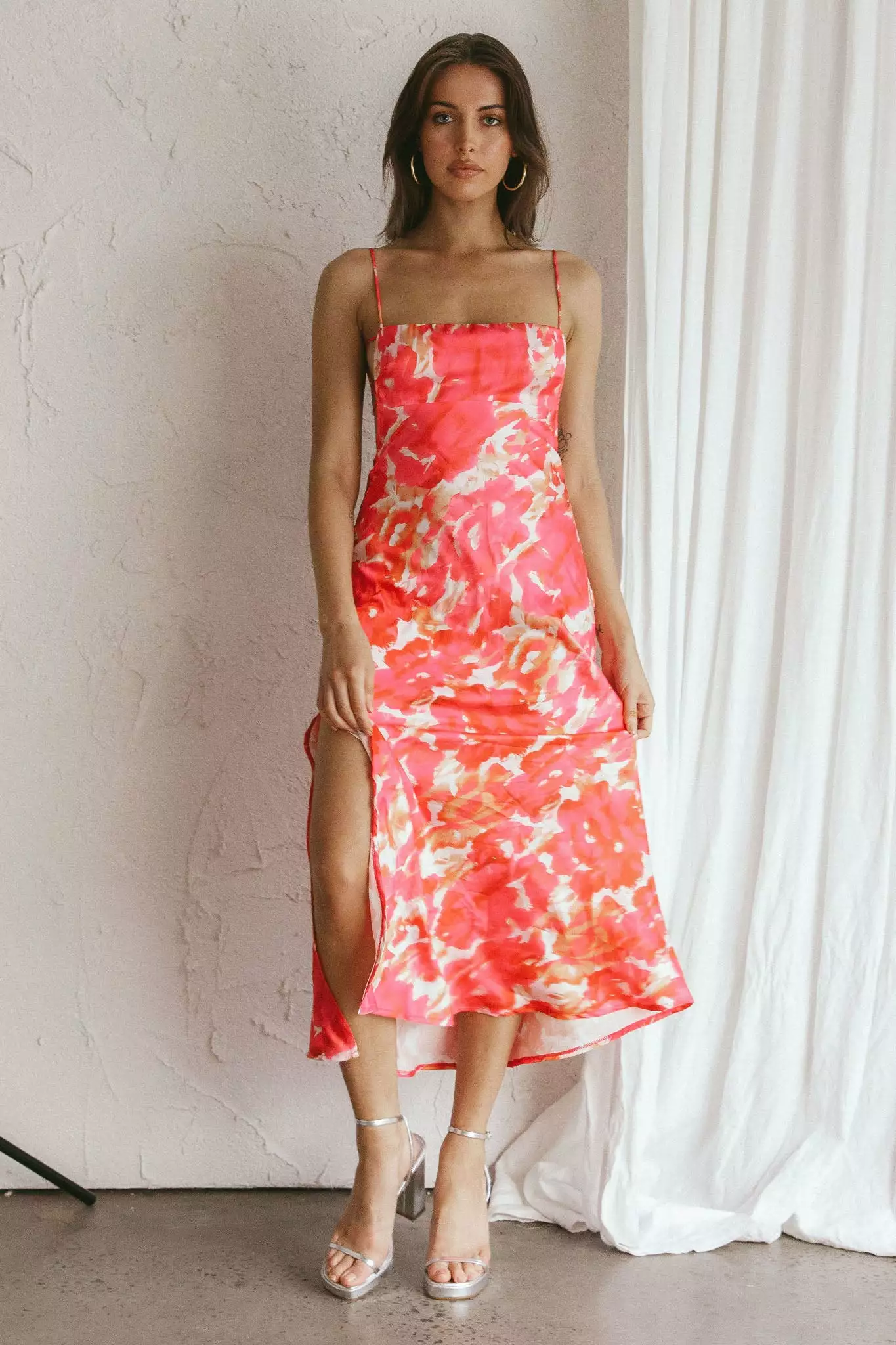 Saints + Secrets Dolce Life Low Back Midi Dress Floral Pink - Image 5