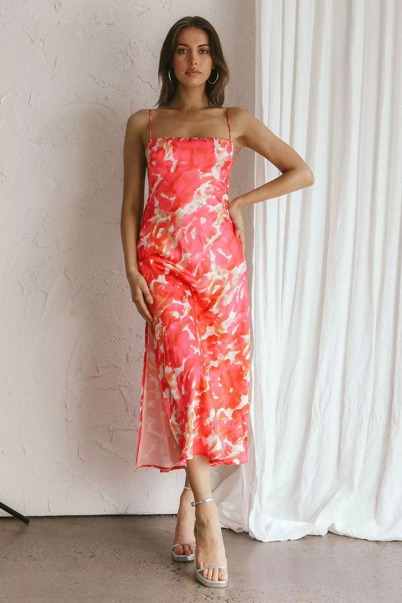 Saints + Secrets Dolce Life Low Back Midi Dress Floral Pink - Image 6