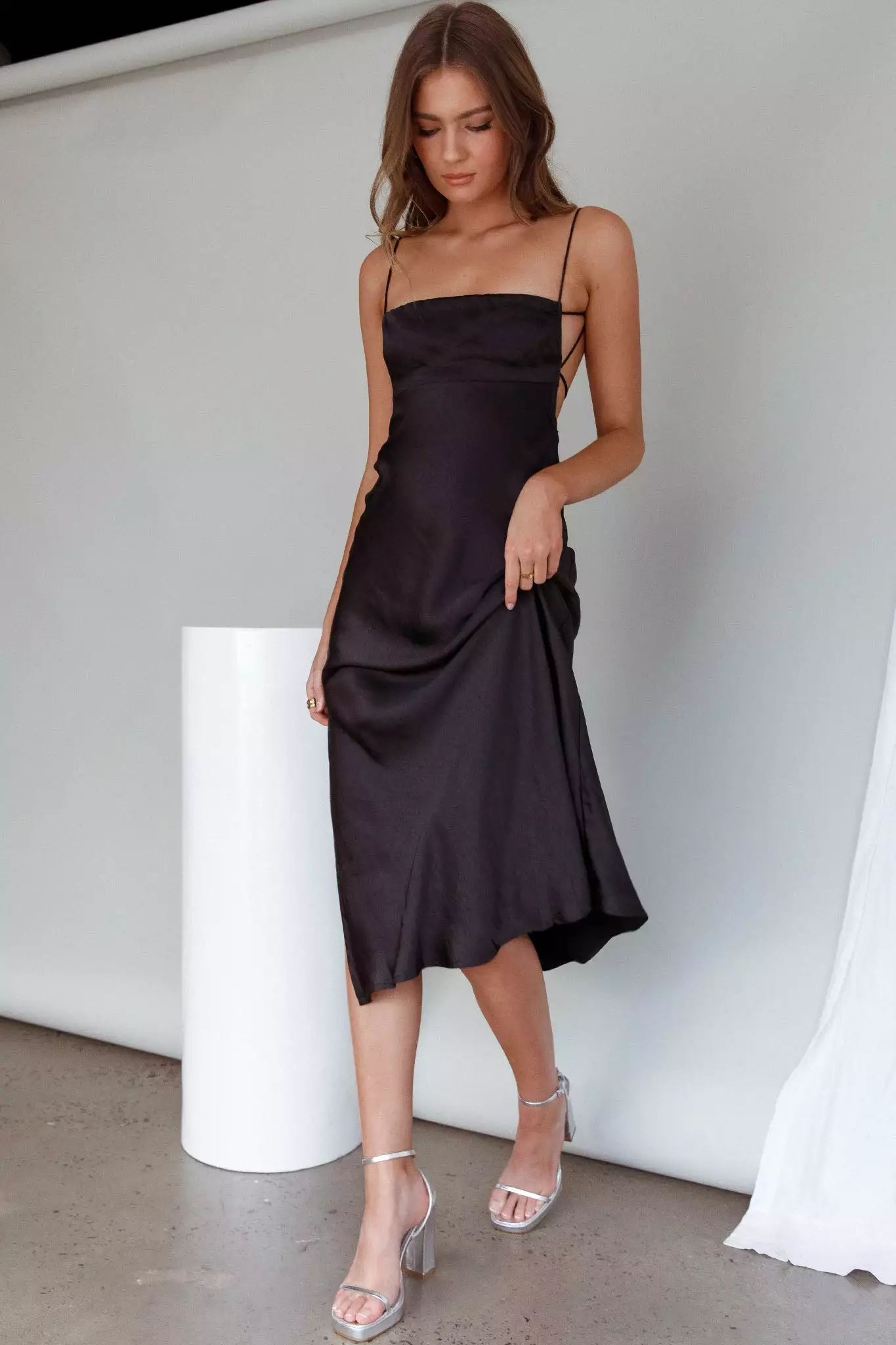 Selfie Leslie Dolce Life Low Back Midi Dress Black - Image 5