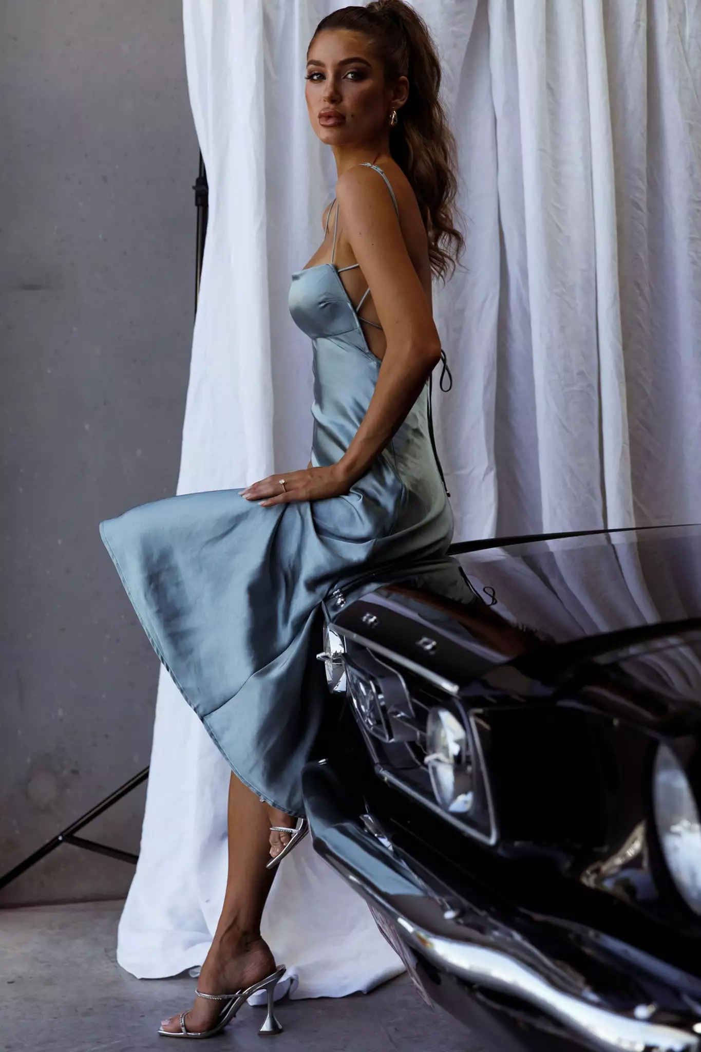 Selfie Leslie Dolce Life Low Back Midi Dress Blue - Image 3