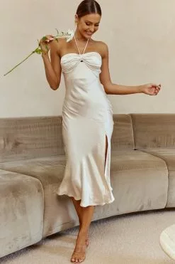 Selfie Leslie Kindred Spirit Strapless Gathered Bust Midi Dress Champagne