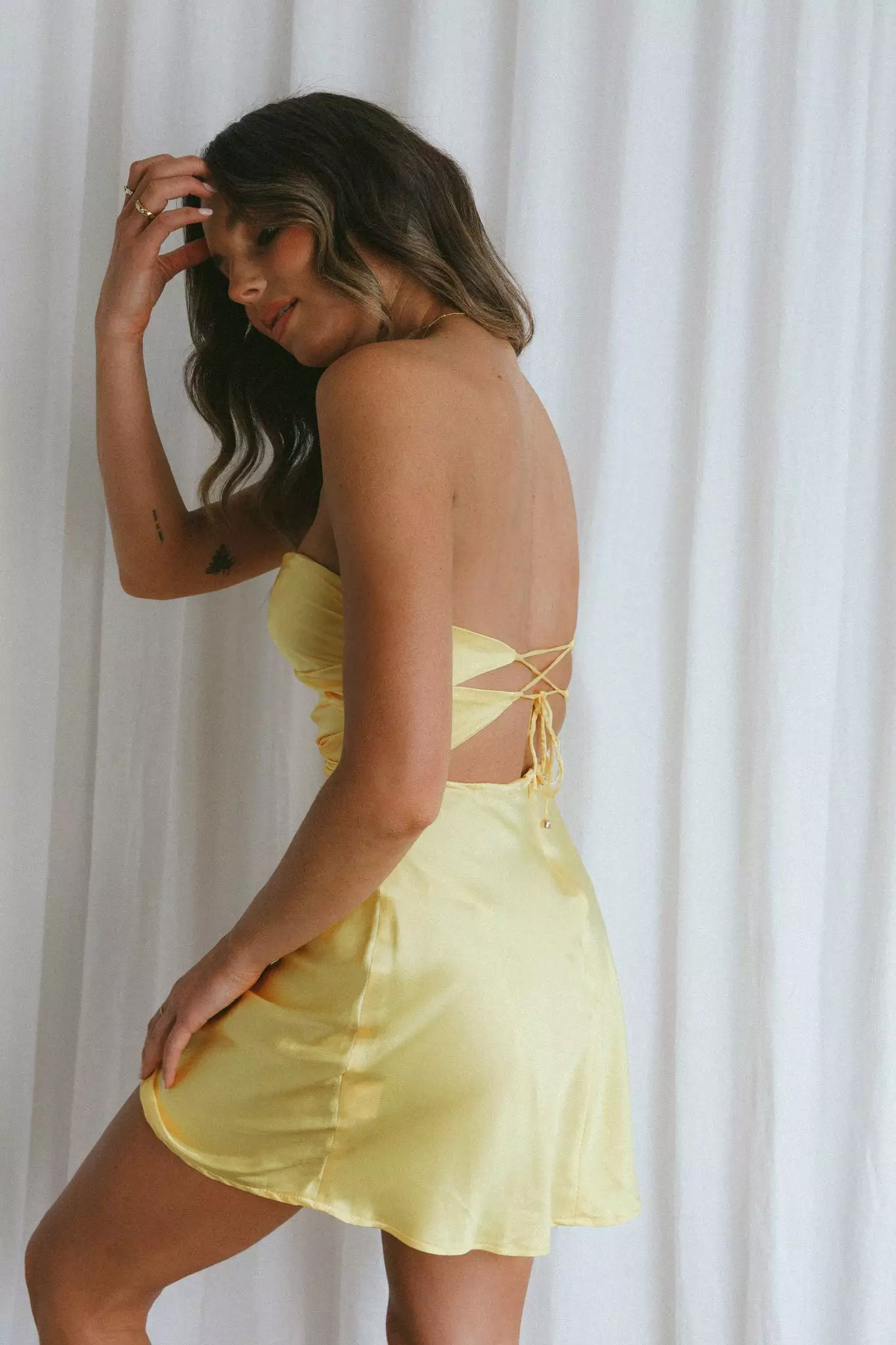 Selfie Leslie Good Impression Double Twist Mini Dress Yellow - Image 7