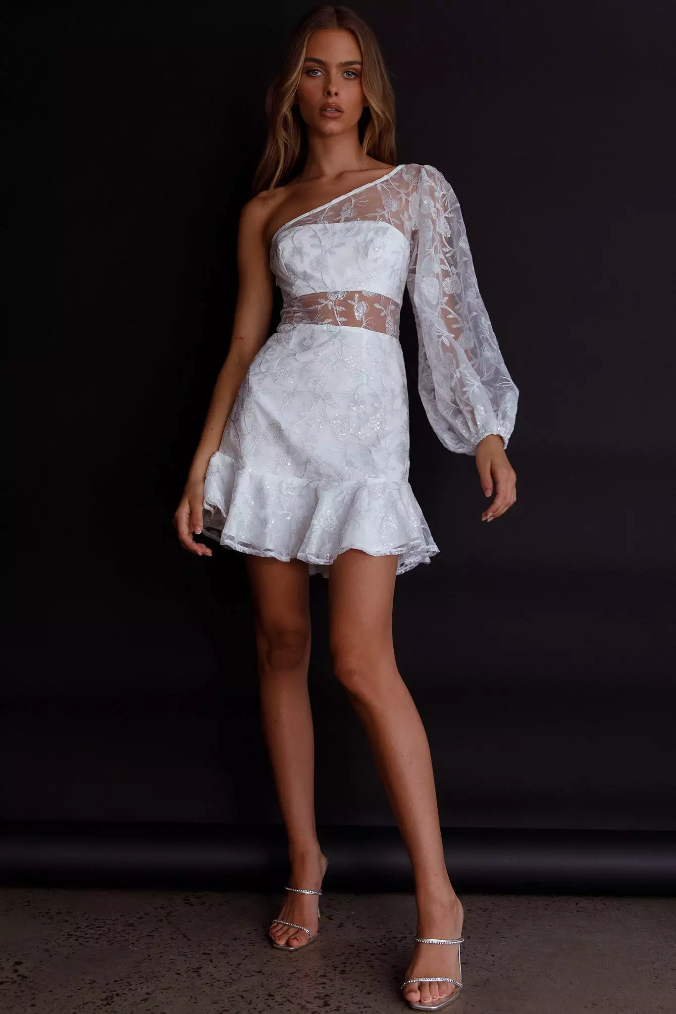 Selfie Leslie Summerville One-Shoulder Embellished Dress White - Image 4