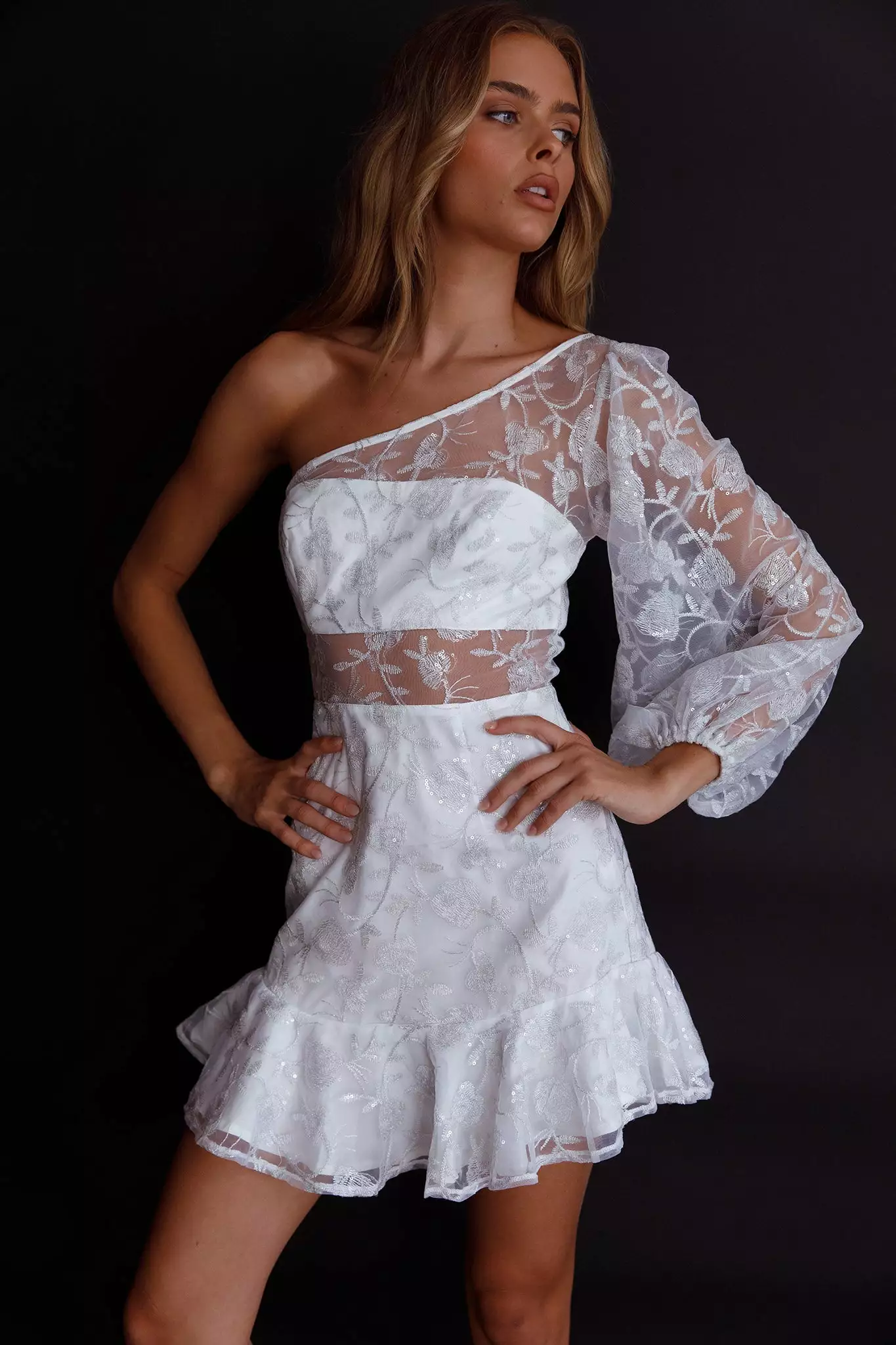 Selfie Leslie Summerville One-Shoulder Embellished Dress White - Image 5