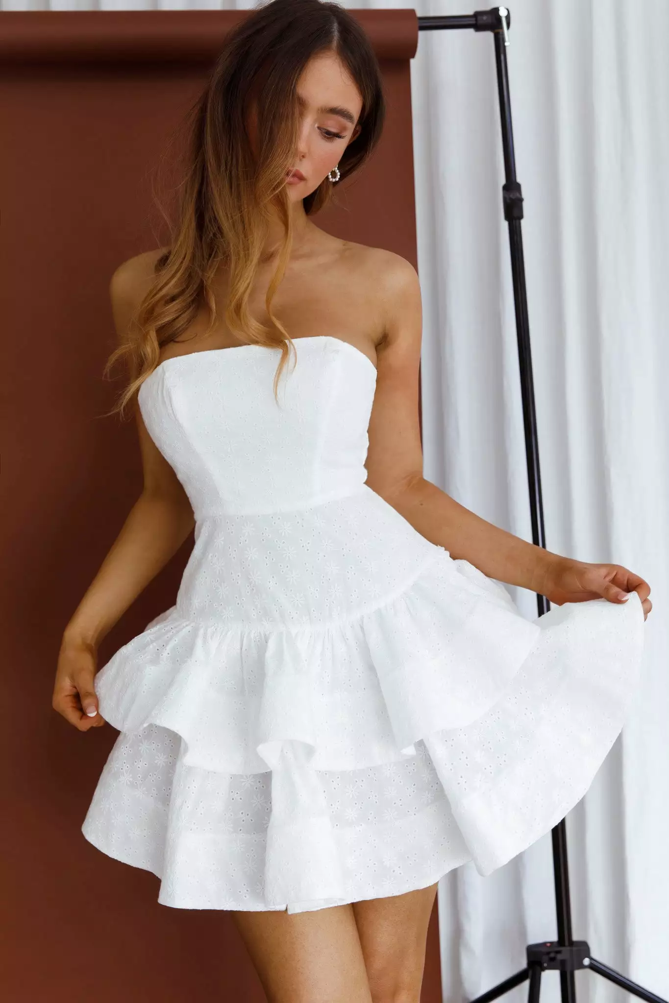 Selfie Leslie Bella Donna Strapless Frill Dress White - Image 8