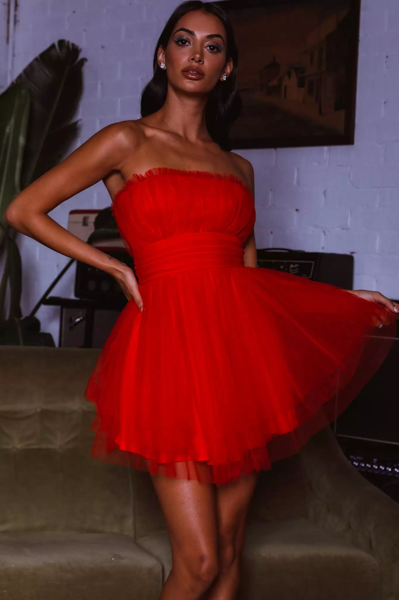 Selfie Leslie Fayette Strapless Mesh Mini Dress Red - Image 5