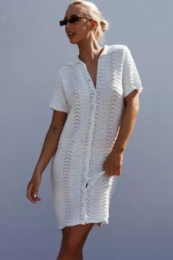 Indi Luxe Glennon B Crochet Shirt Dress White