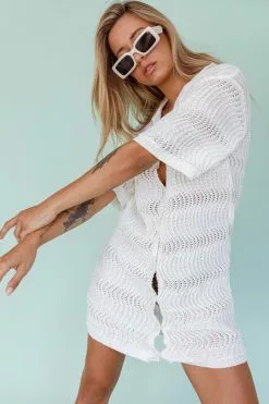 INDIKAH Glennon Crochet Shirt Dress White